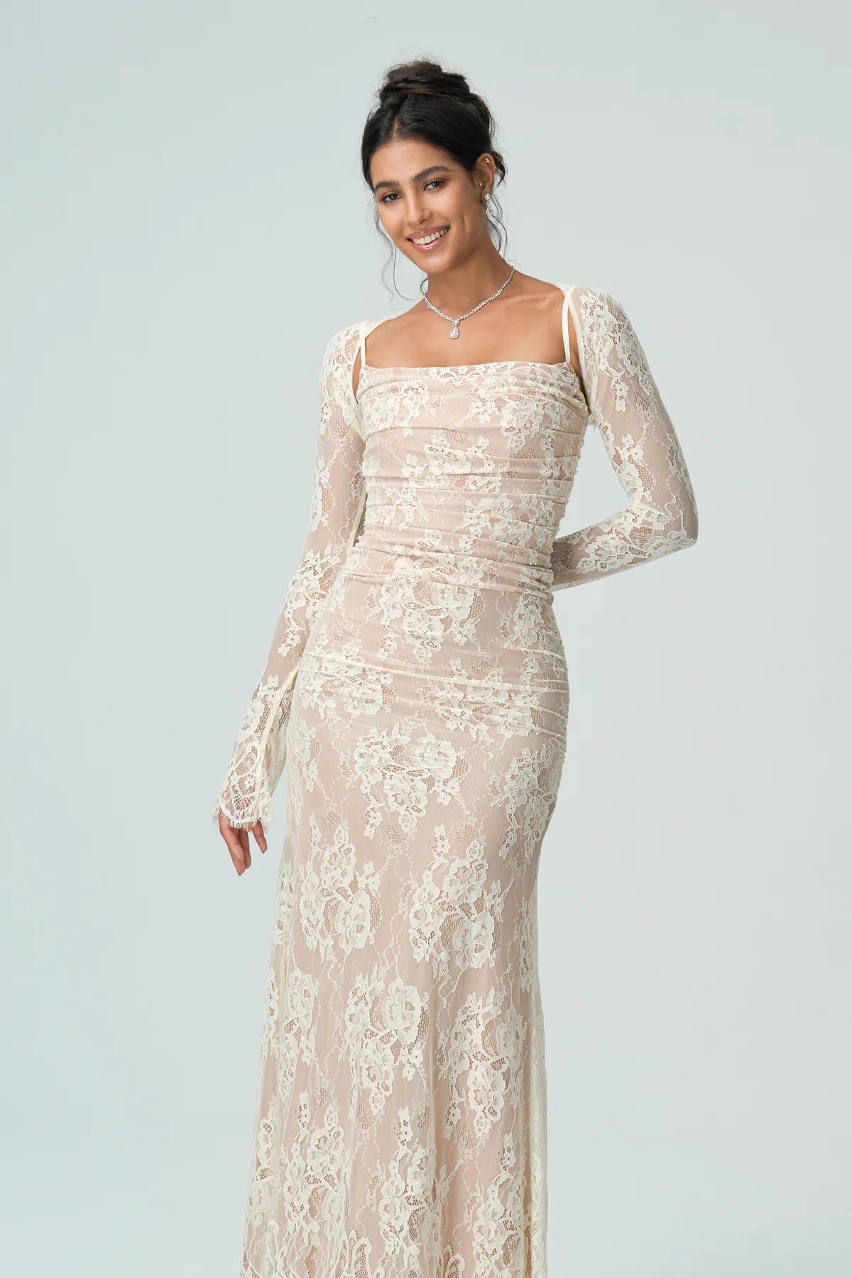 Carrie | Women's Fitted Sheer Sleeve Wedding Guest Dress