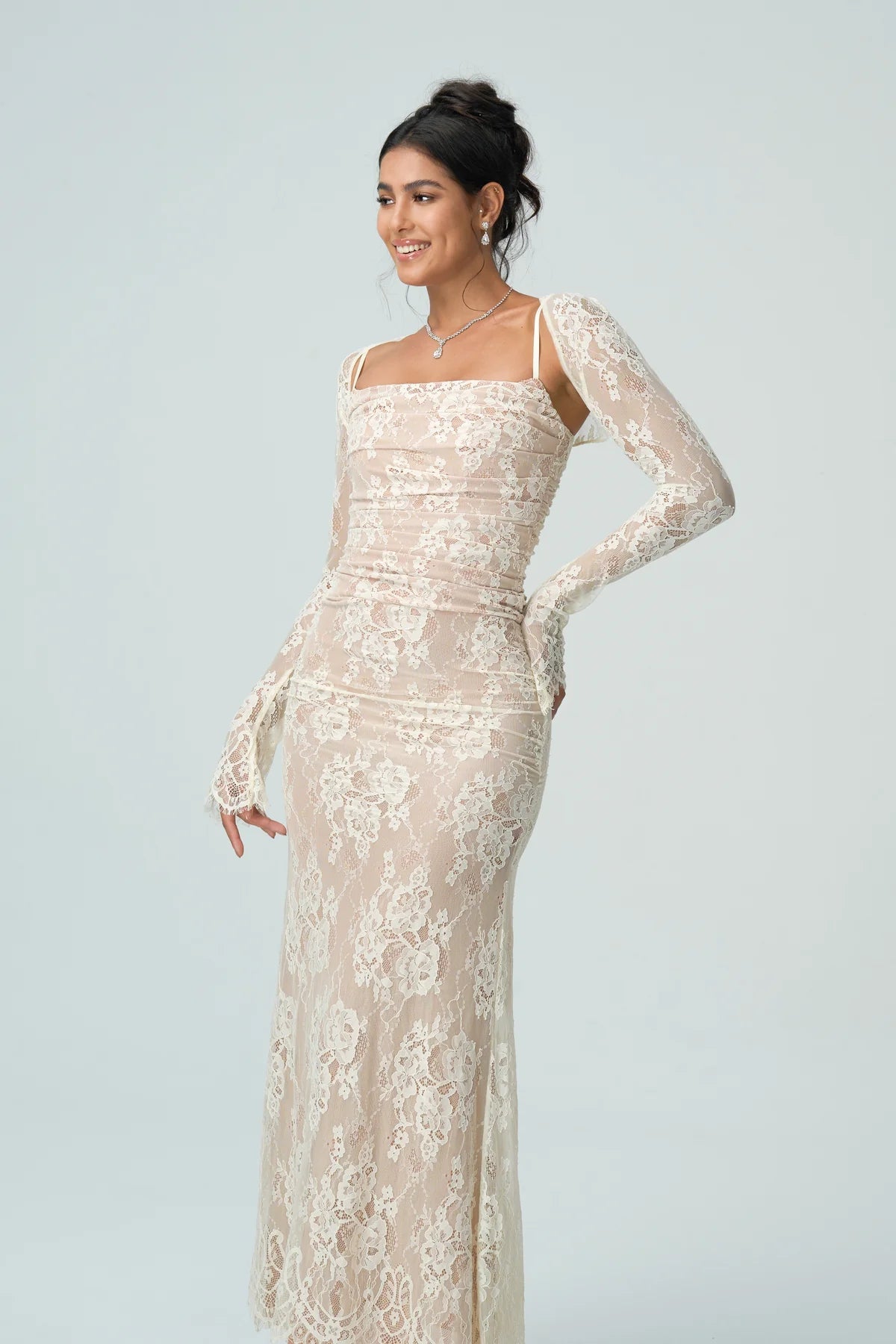 Carrie | Women's Fitted Sheer Sleeve Wedding Guest Dress