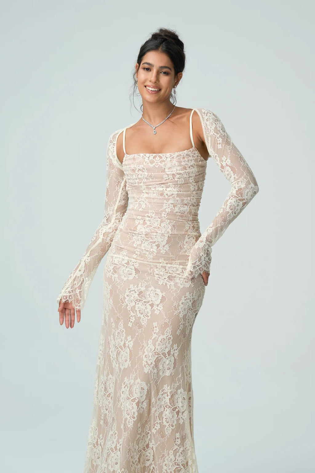 Carrie | Women's Fitted Sheer Sleeve Wedding Guest Dress
