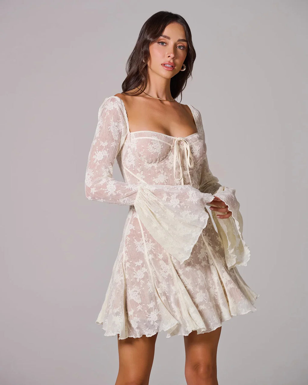 Cassandra | Women’s Long Sleeve Sweetheart Neck Corset Mini Dress