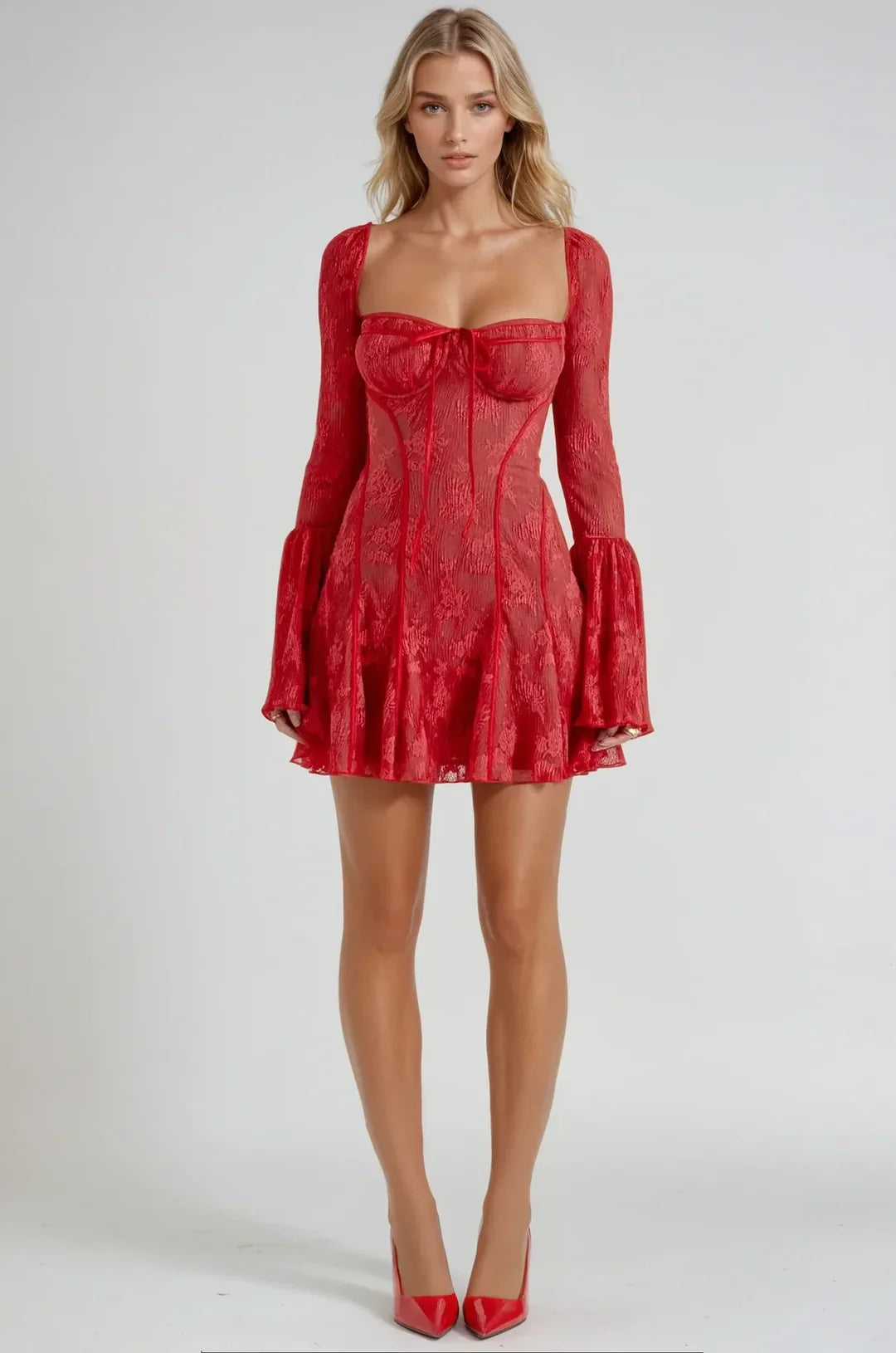 Cassandra | Women’s Long Sleeve Sweetheart Neck Corset Mini Dress