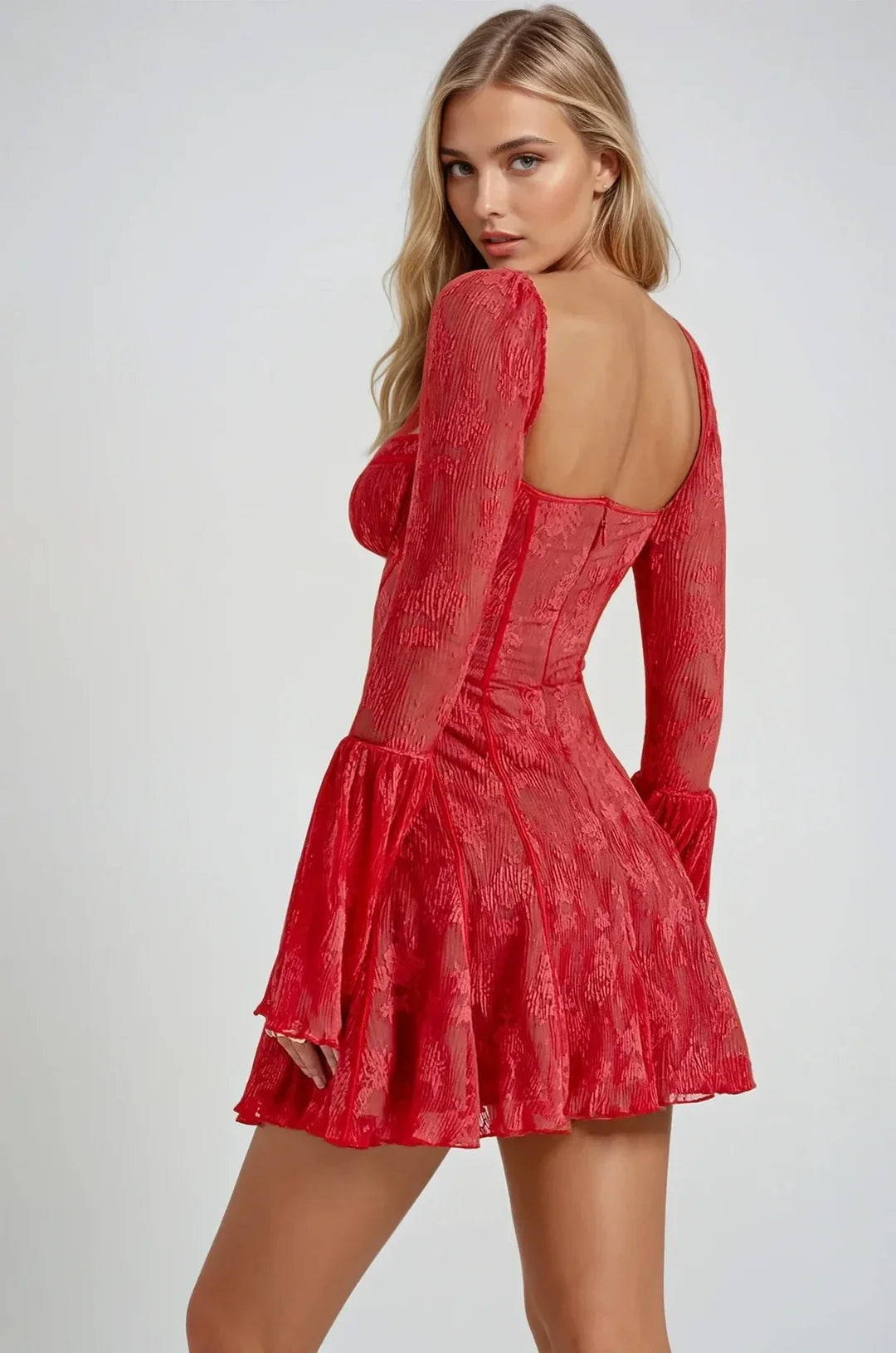 Cassandra | Women’s Long Sleeve Sweetheart Neck Corset Mini Dress