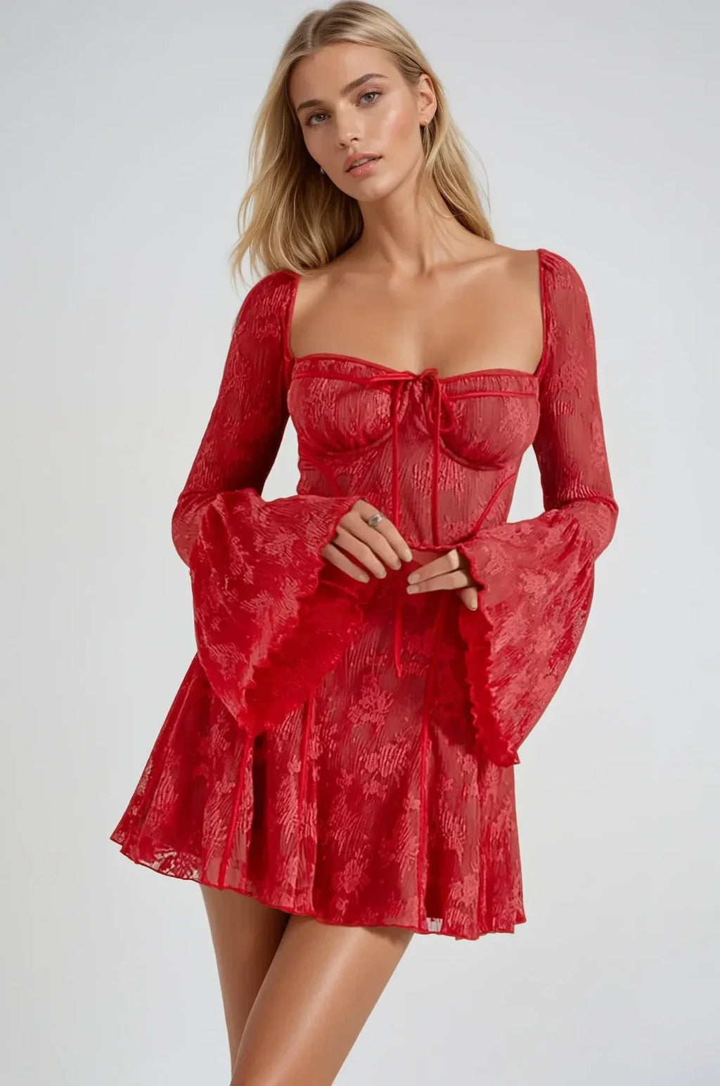 Cassandra | Women’s Long Sleeve Sweetheart Neck Corset Mini Dress