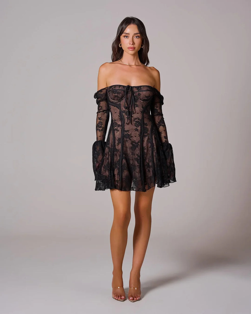 Cassandra | Women’s Long Sleeve Sweetheart Neck Corset Mini Dress