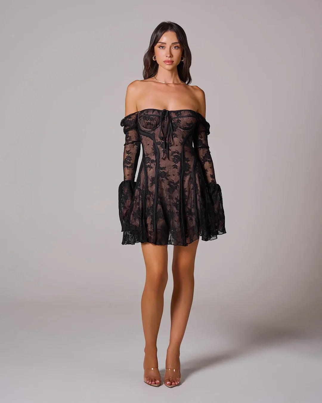 Cassandra | Women’s Long Sleeve Sweetheart Neck Corset Mini Dress