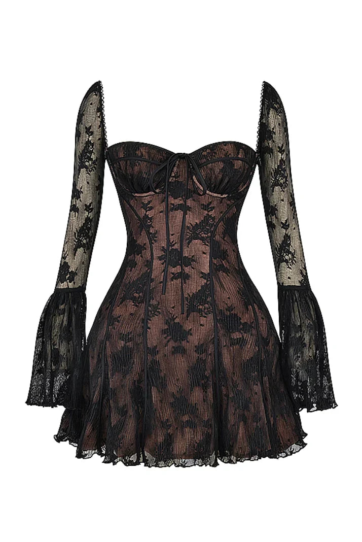 Cassandra | Women’s Long Sleeve Sweetheart Neck Corset Mini Dress