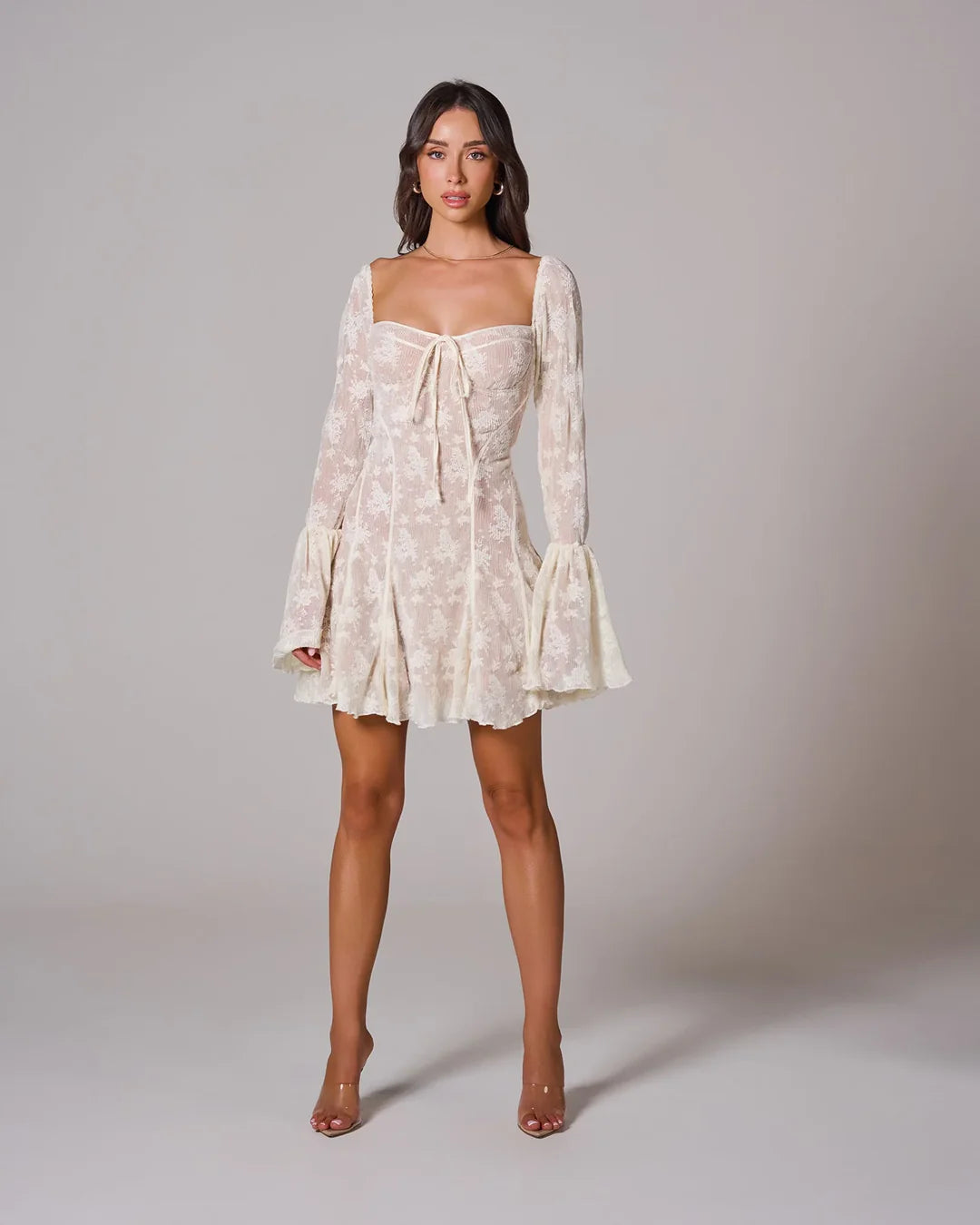 Cassandra | Women’s Long Sleeve Sweetheart Neck Corset Mini Dress