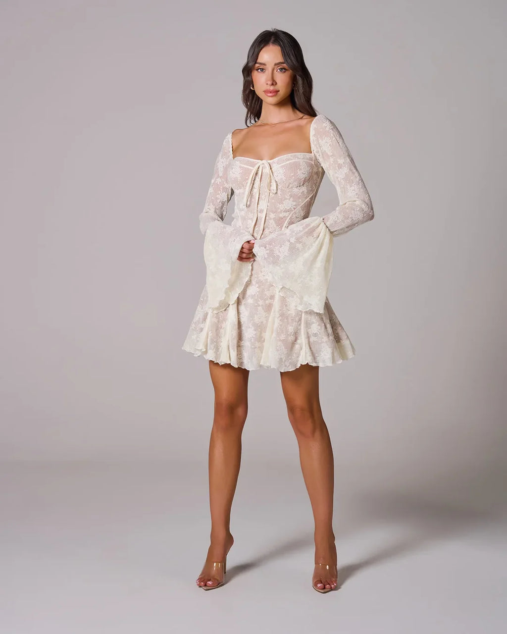 Cassandra | Women’s Long Sleeve Sweetheart Neck Corset Mini Dress