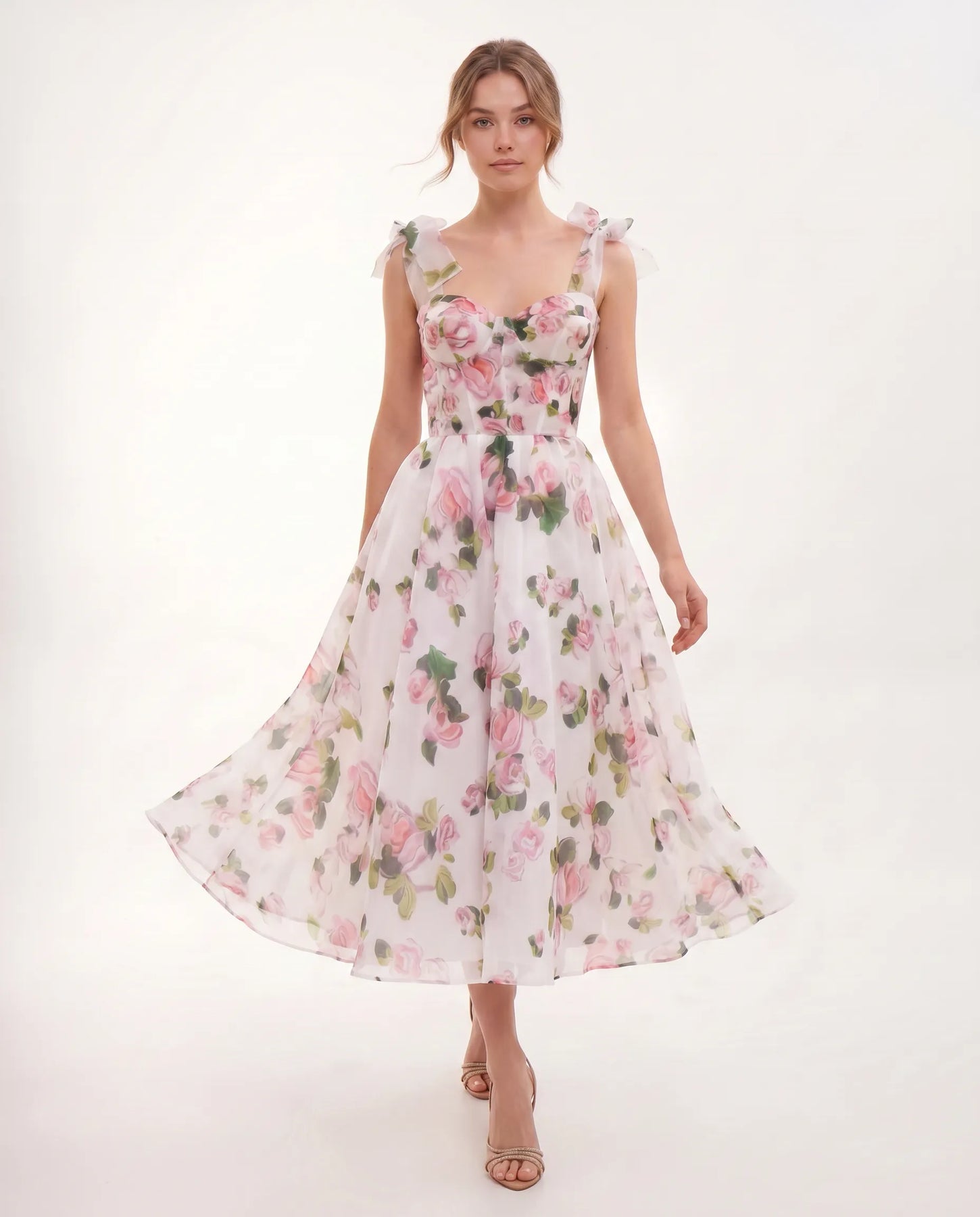 Cassidy | Women’s Floral Print Tie Shoulder Midi Dress