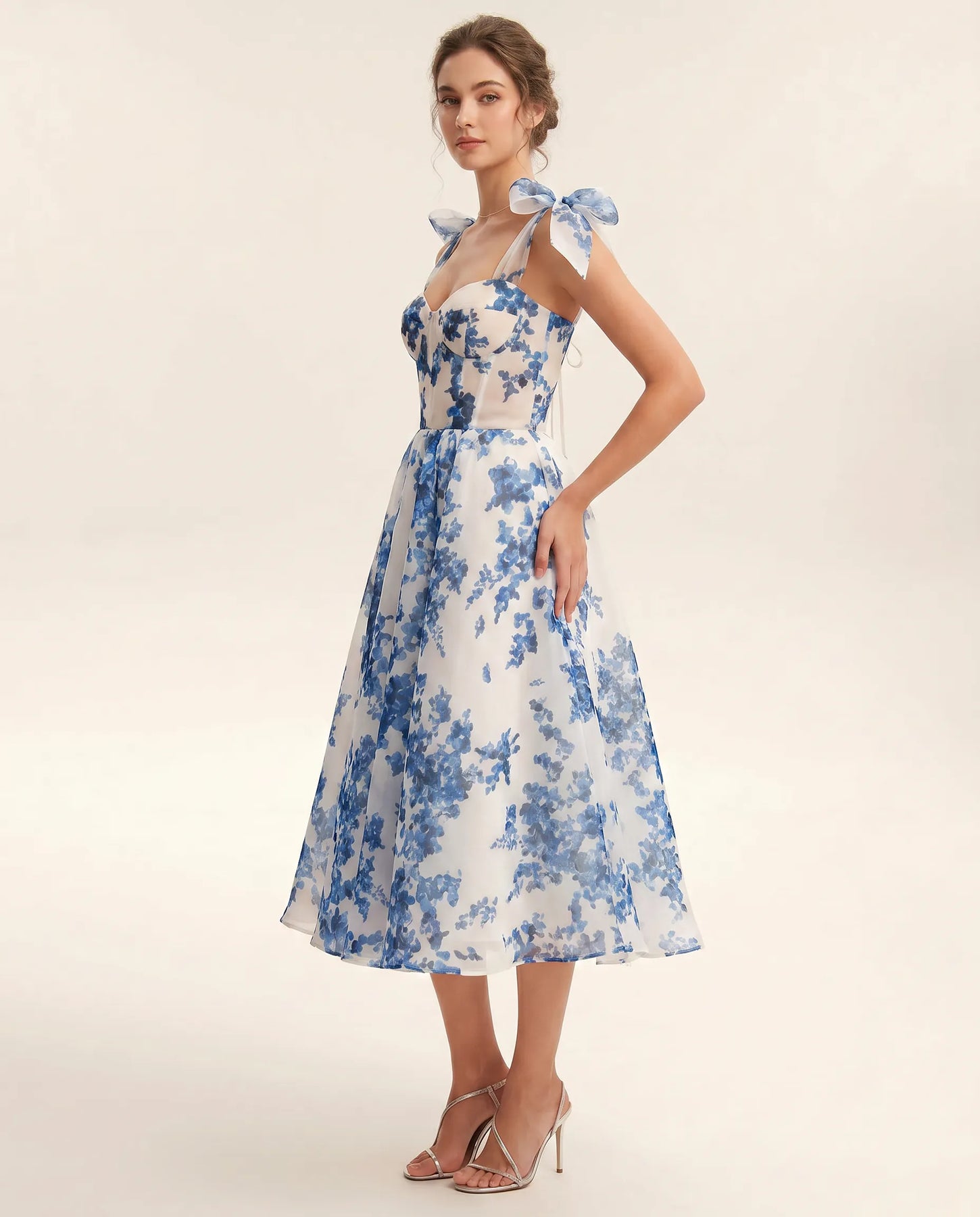 Cassidy | Women’s Floral Print Tie Shoulder Midi Dress