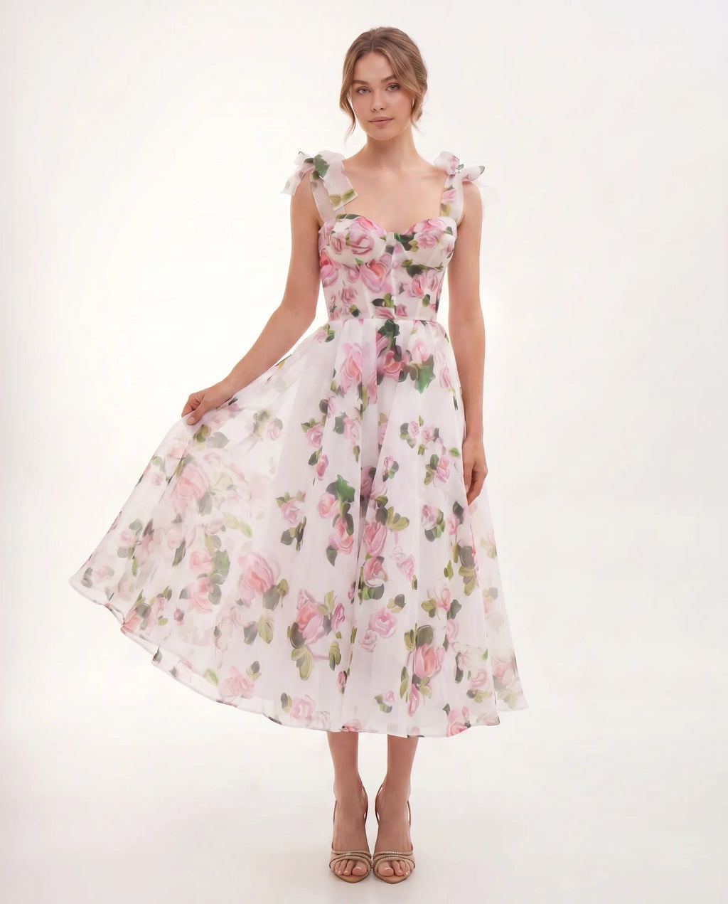 Cassidy | Women’s Floral Print Tie Shoulder Midi Dress