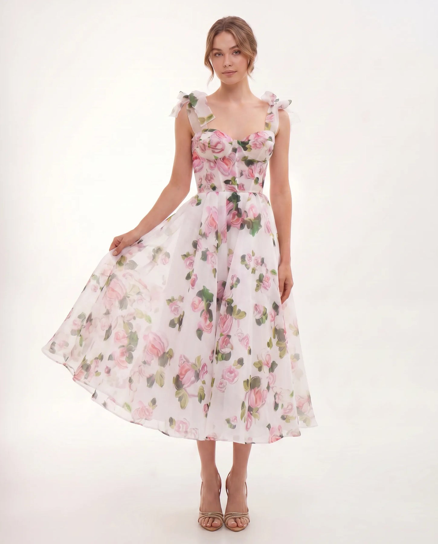Cassidy | Women’s Floral Print Tie Shoulder Midi Dress