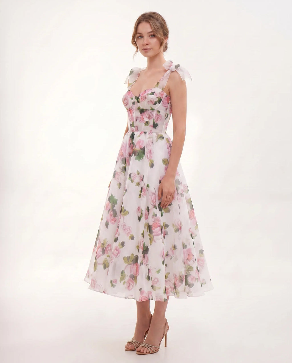 Cassidy | Women’s Floral Print Tie Shoulder Midi Dress
