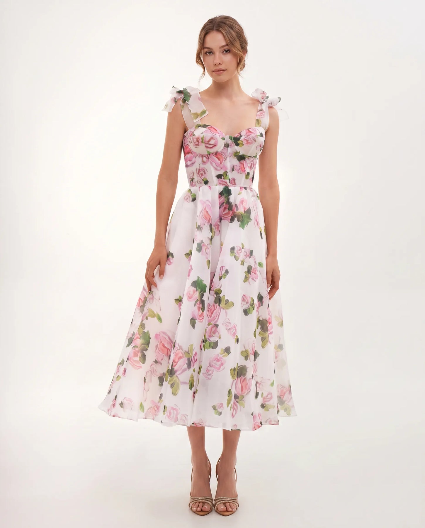 Cassidy | Women’s Floral Print Tie Shoulder Midi Dress
