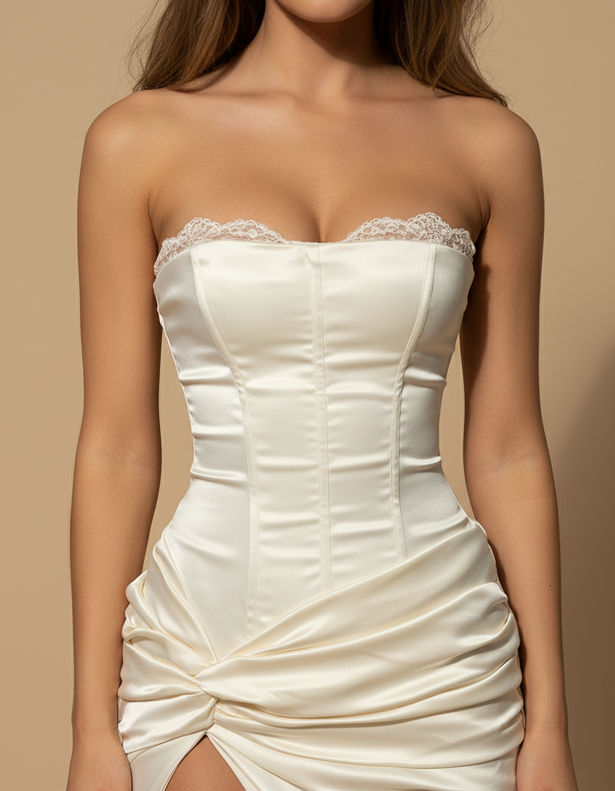 Cassie | Women’s Strapless High Slit Corset White Maxi Dress