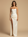 Cassie | Women’s Strapless High Slit Corset White Maxi Dress