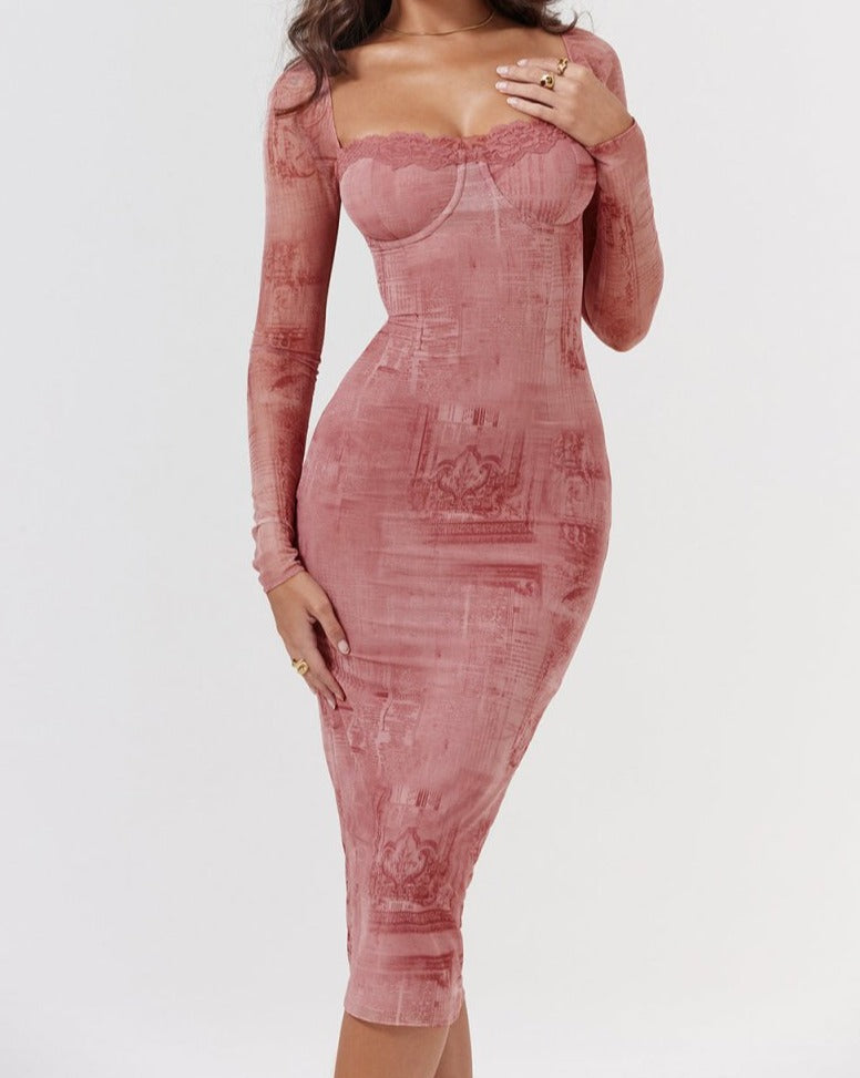 Catalina | Women's Fitted Long Sleeve Bodycon Midi Dress