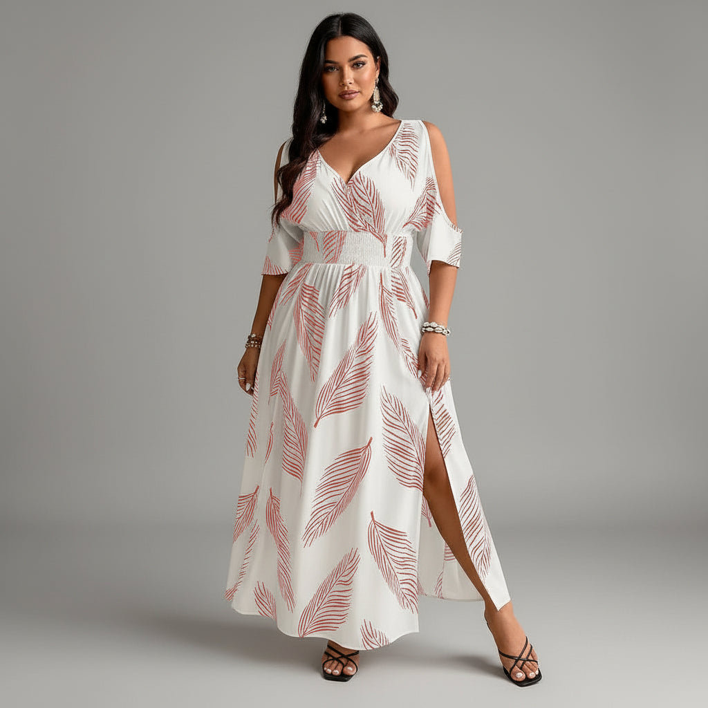 Catharine | Women's Printed V Neck Flowy Maxi Dress