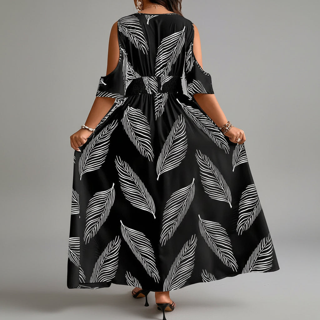 Catharine | Women's Printed V Neck Flowy Maxi Dress