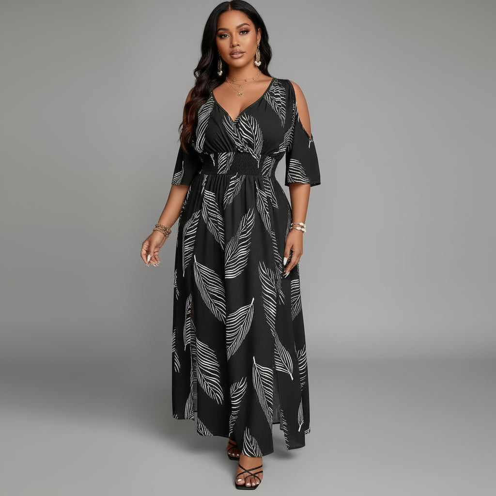 Catharine | Women's Printed V Neck Flowy Maxi Dress