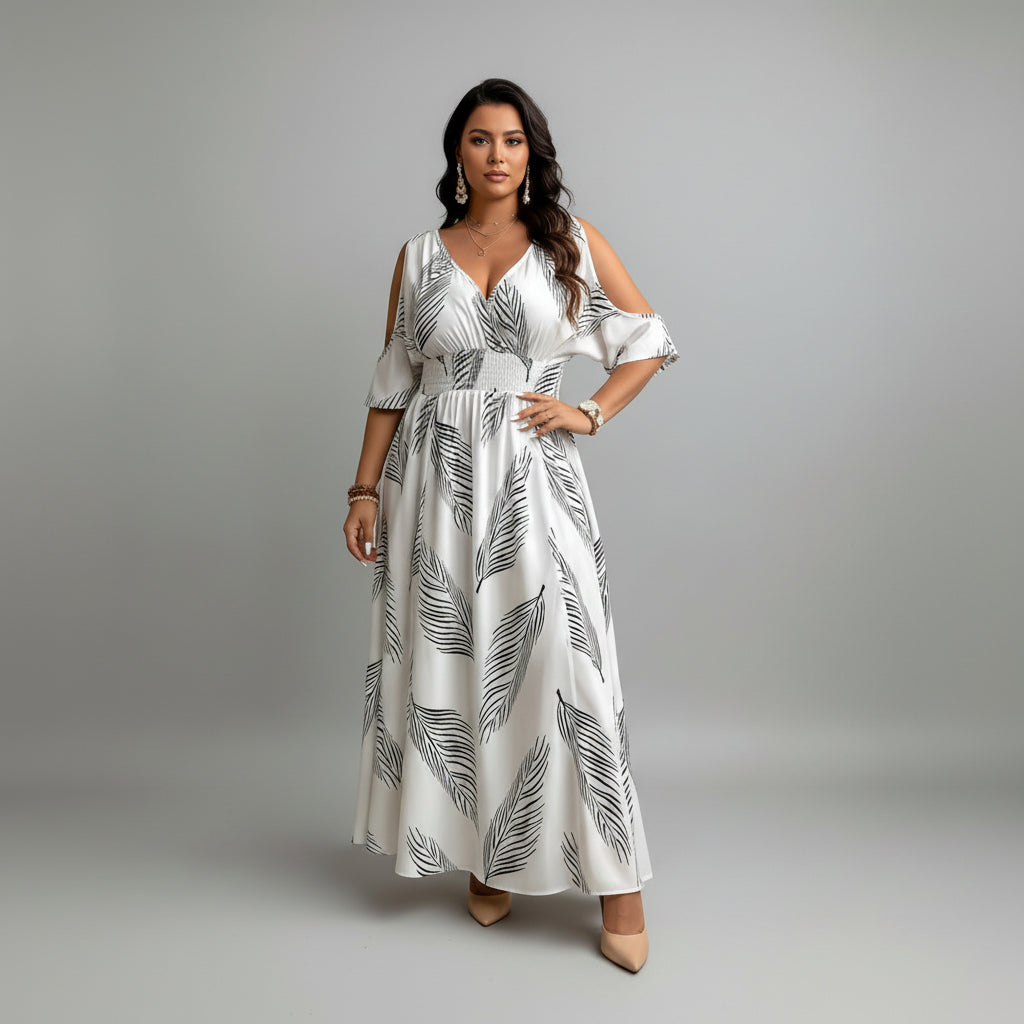 Catharine | Women's Printed V Neck Flowy Maxi Dress