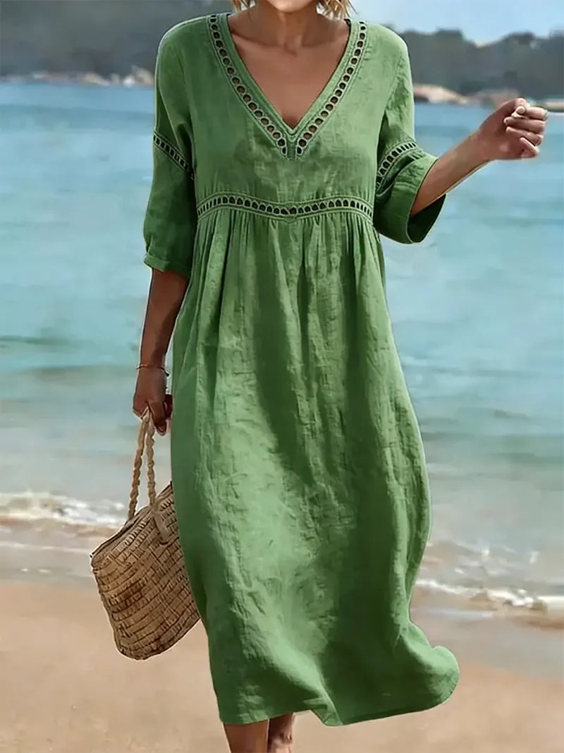 Celandine | Women's V-Neck Short Sleeve Summer Midi Dress