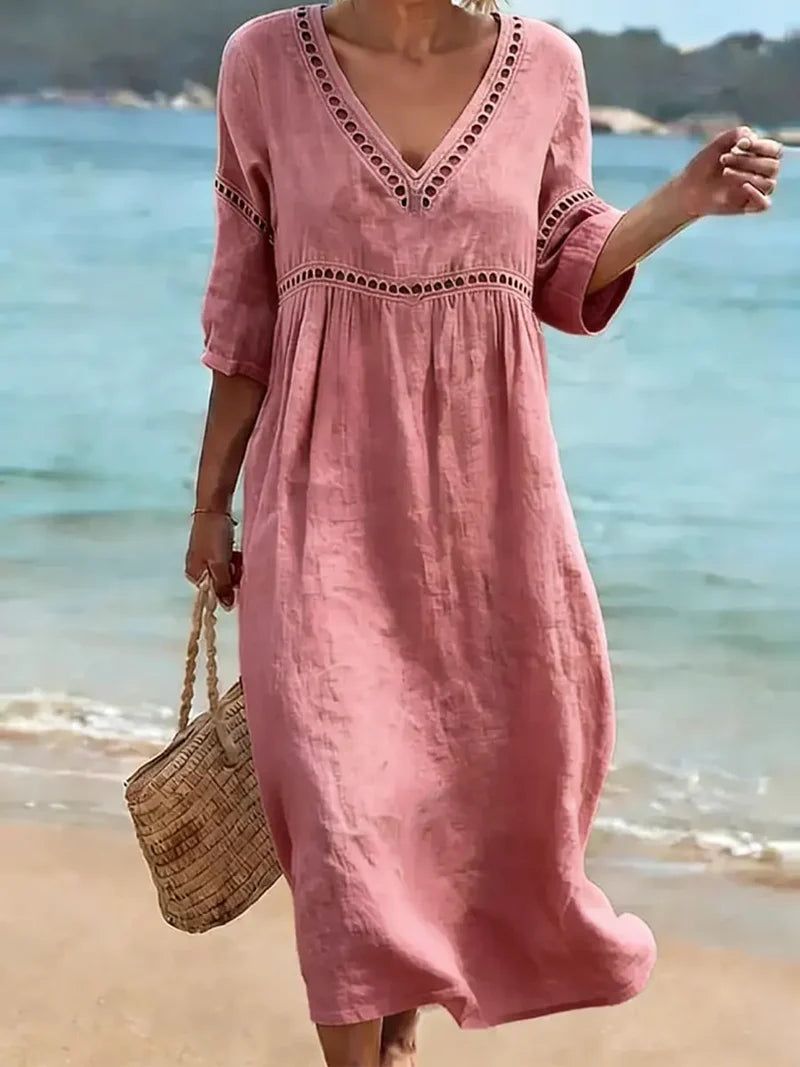 Celandine | Women's V-Neck Short Sleeve Summer Midi Dress