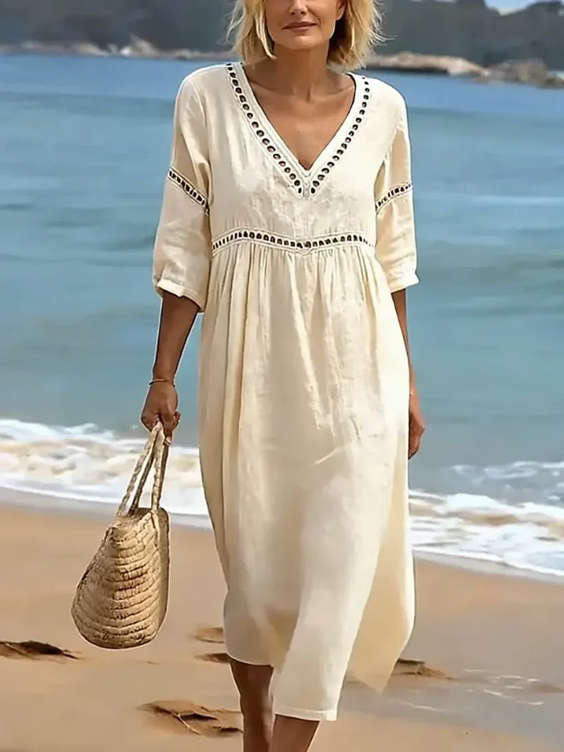 Celandine | Women's V-Neck Short Sleeve Summer Midi Dress