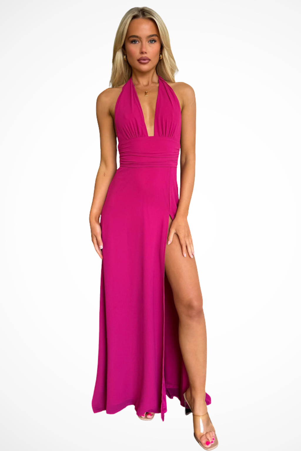 Celina | Women’s Backless High Slit V Neck Maxi Dress