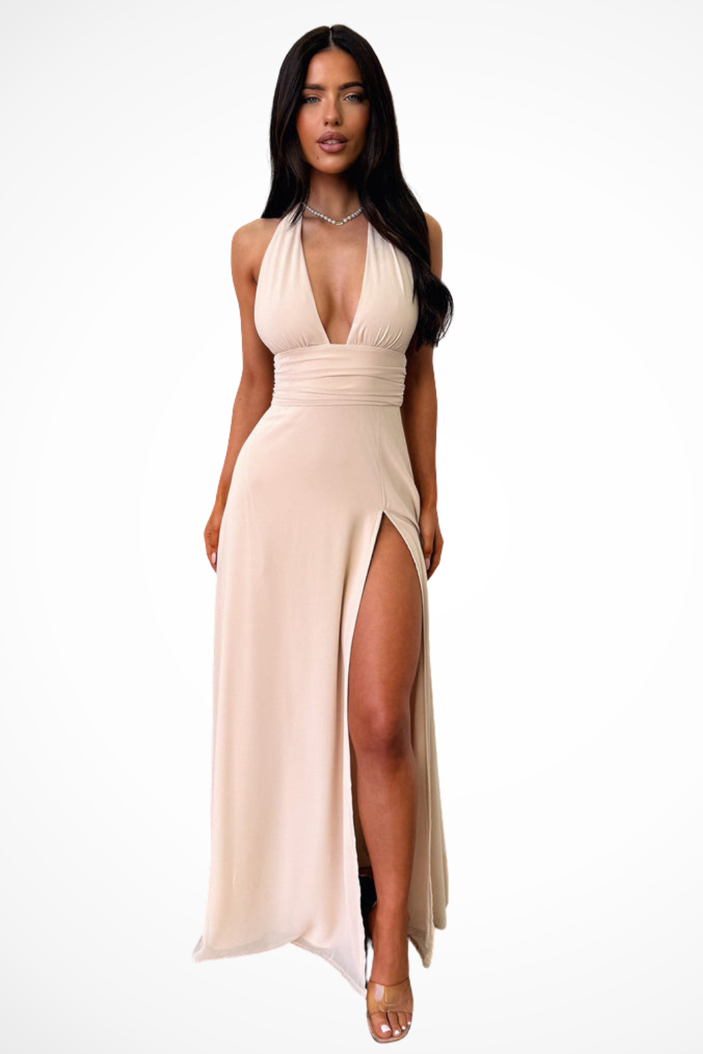 Celina | Women’s Backless High Slit V Neck Maxi Dress