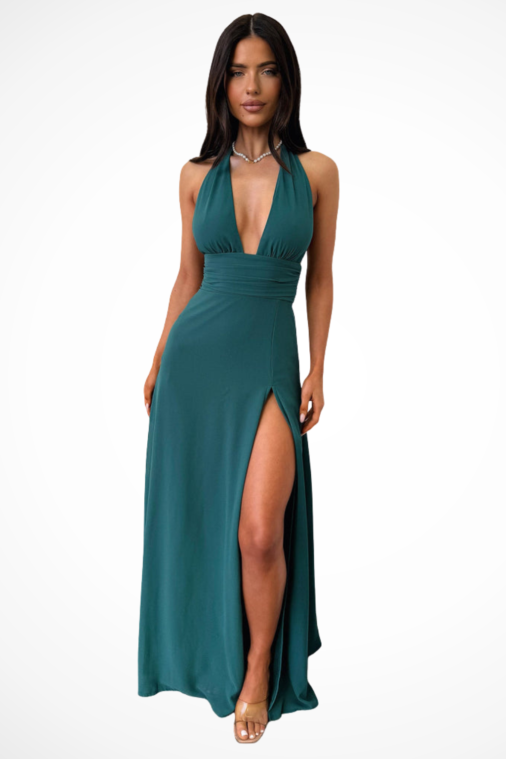 Celina | Women’s Backless High Slit V Neck Maxi Dress