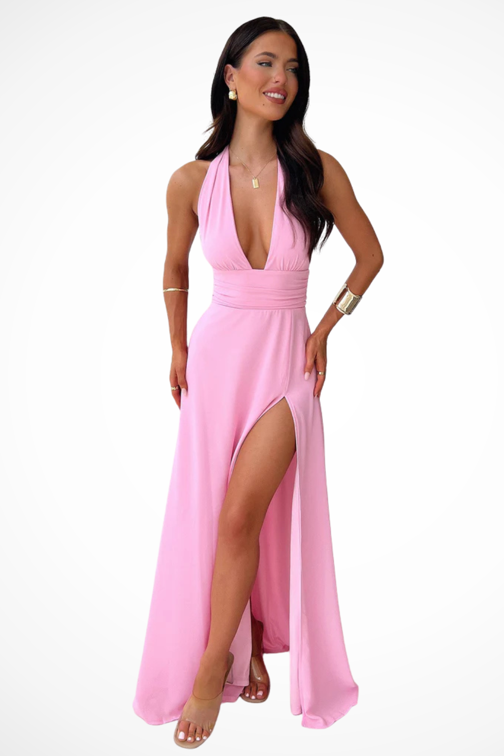 Celina | Women’s Backless High Slit V Neck Maxi Dress