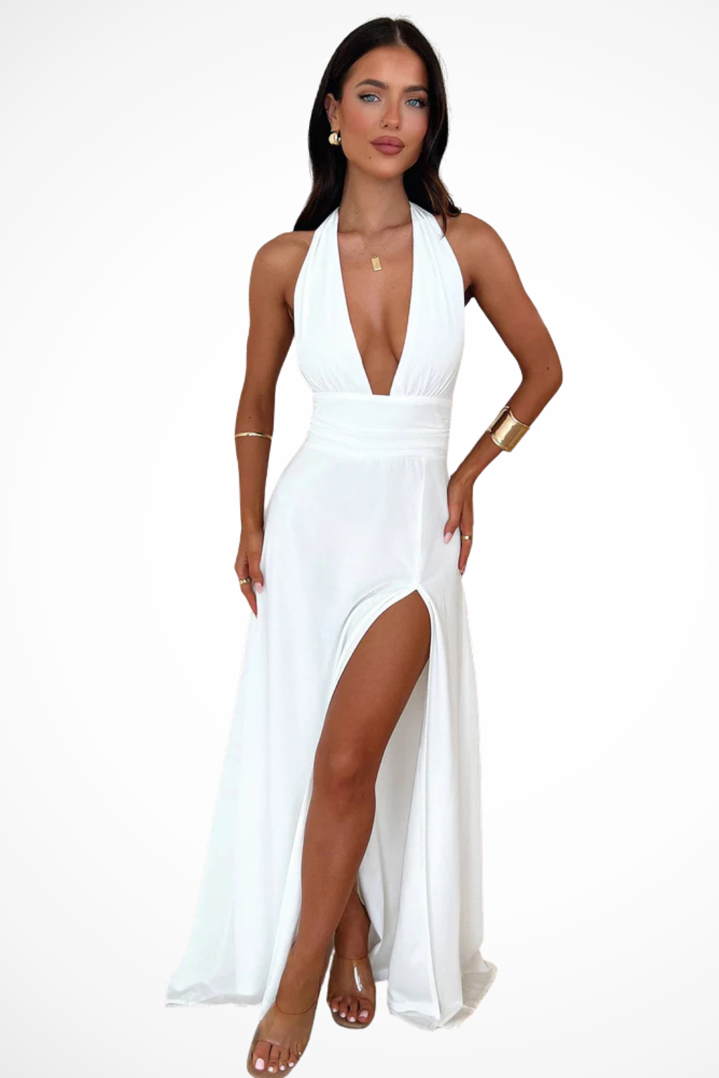 Celina | Women’s Backless High Slit V Neck Maxi Dress