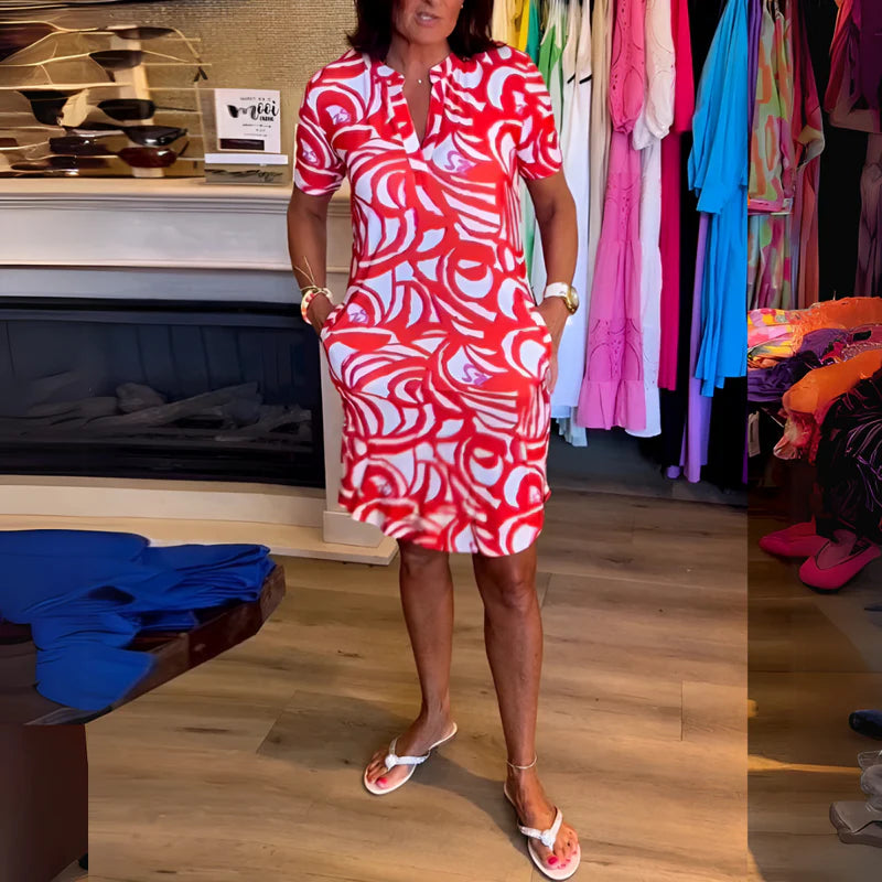 Chana | Women's Printed Short Sleeve Summer Knee Length Dress