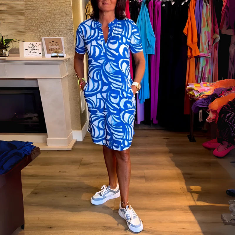 Chana | Women's Printed Short Sleeve Summer Knee Length Dress