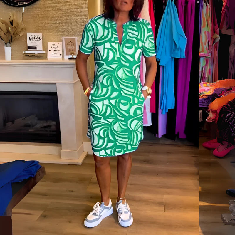 Chana | Women's Printed Short Sleeve Summer Knee Length Dress