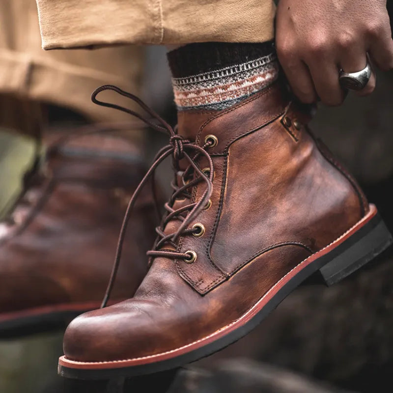 Chandler | Men’s Round Toe Lace Up Low Block Ankle Boots