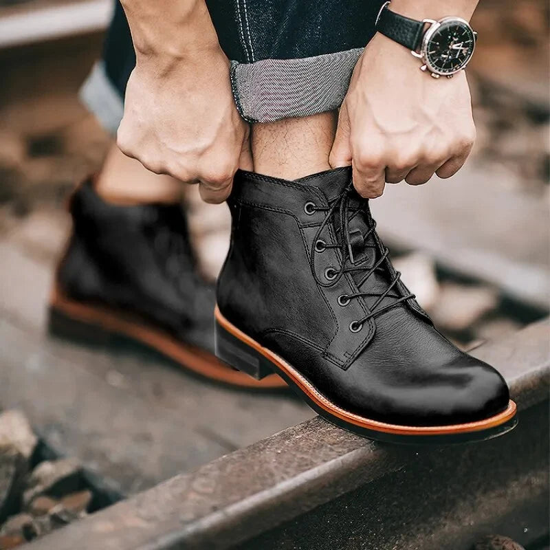 Chandler | Men’s Round Toe Lace Up Low Block Ankle Boots