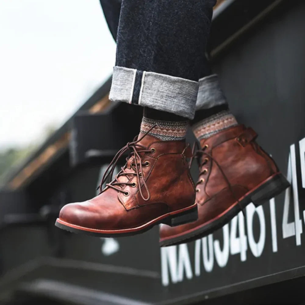 Chandler | Men’s Round Toe Lace Up Low Block Ankle Boots