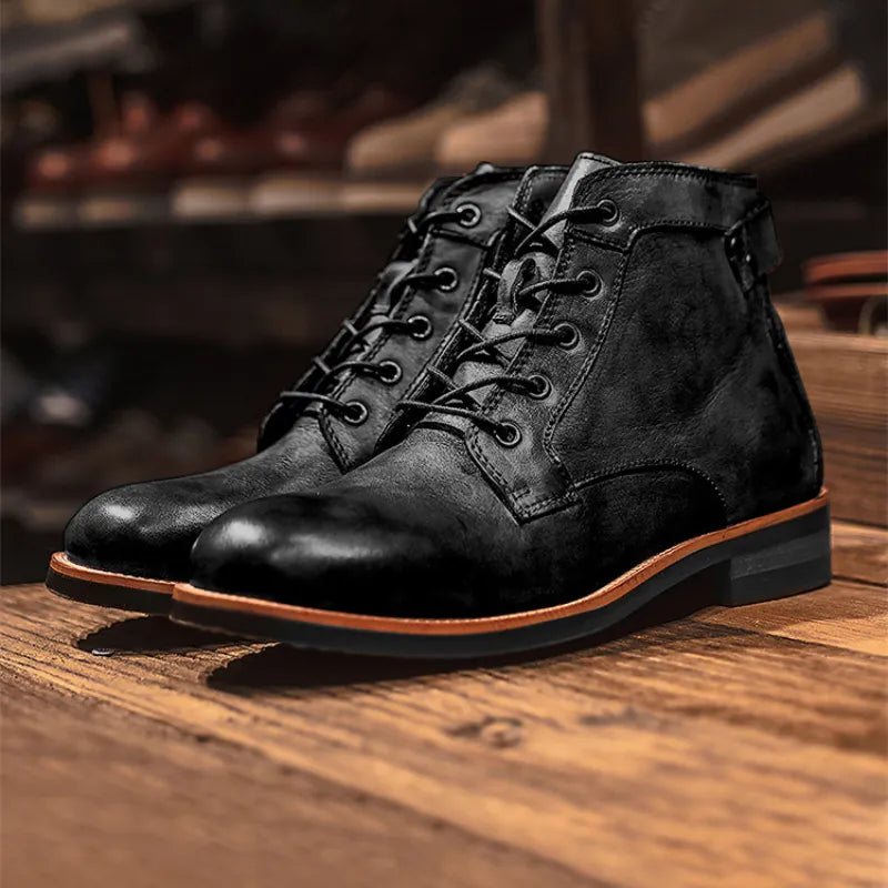 Chandler | Men’s Round Toe Lace Up Low Block Ankle Boots