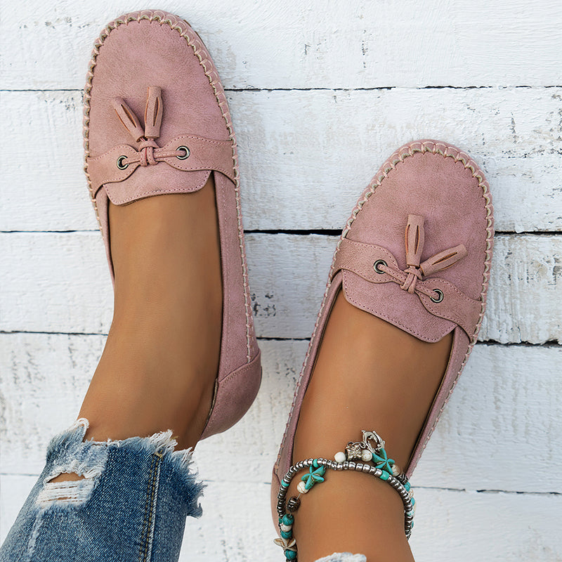 Charlene | Women's Round Toe Slip On Bow Loafers