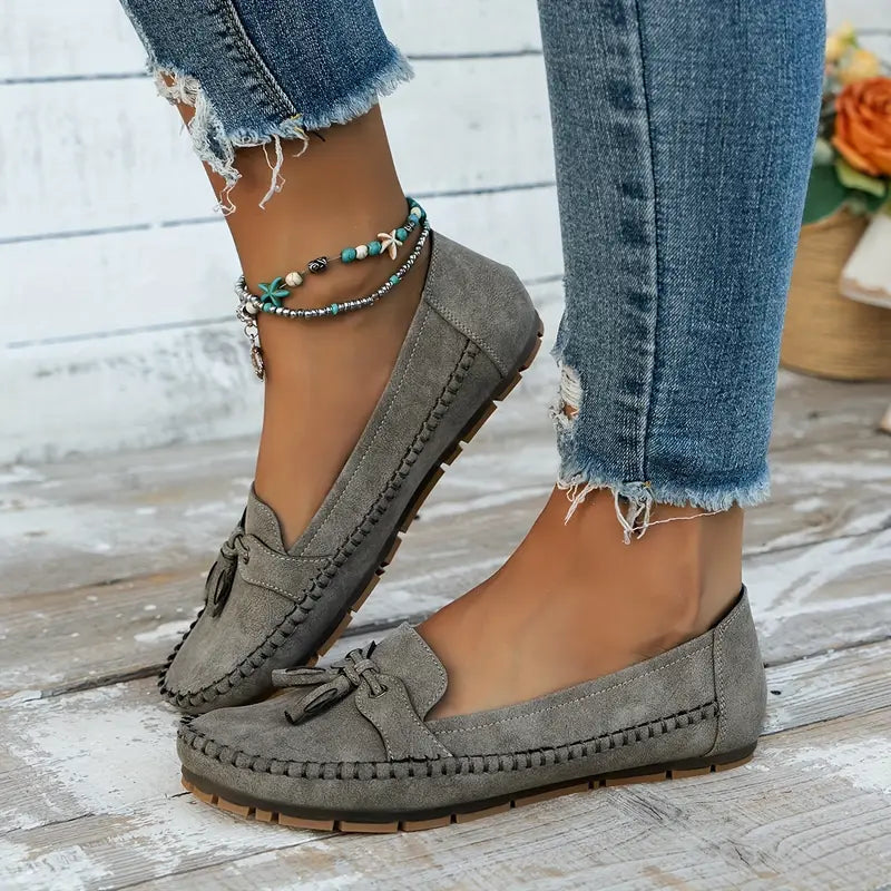 Charlene | Women's Round Toe Slip On Bow Loafers