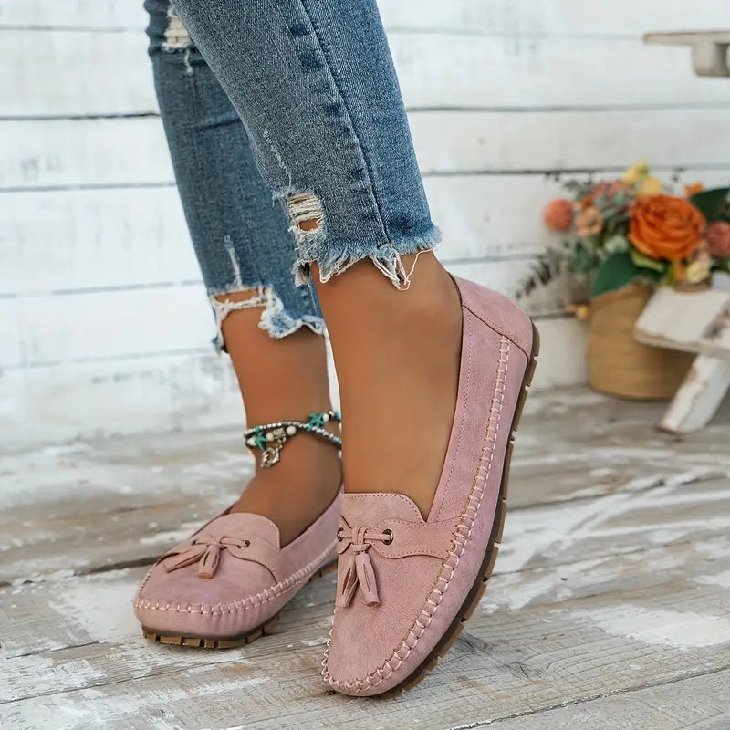 Charlene | Women's Round Toe Slip On Bow Loafers