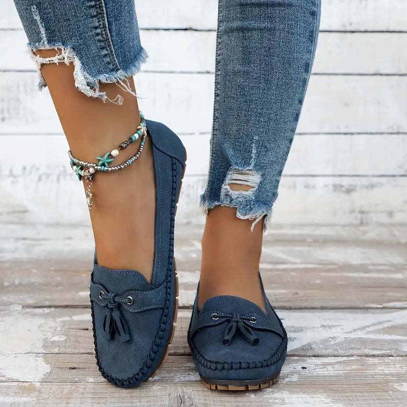 Charlene | Women's Round Toe Slip On Bow Loafers