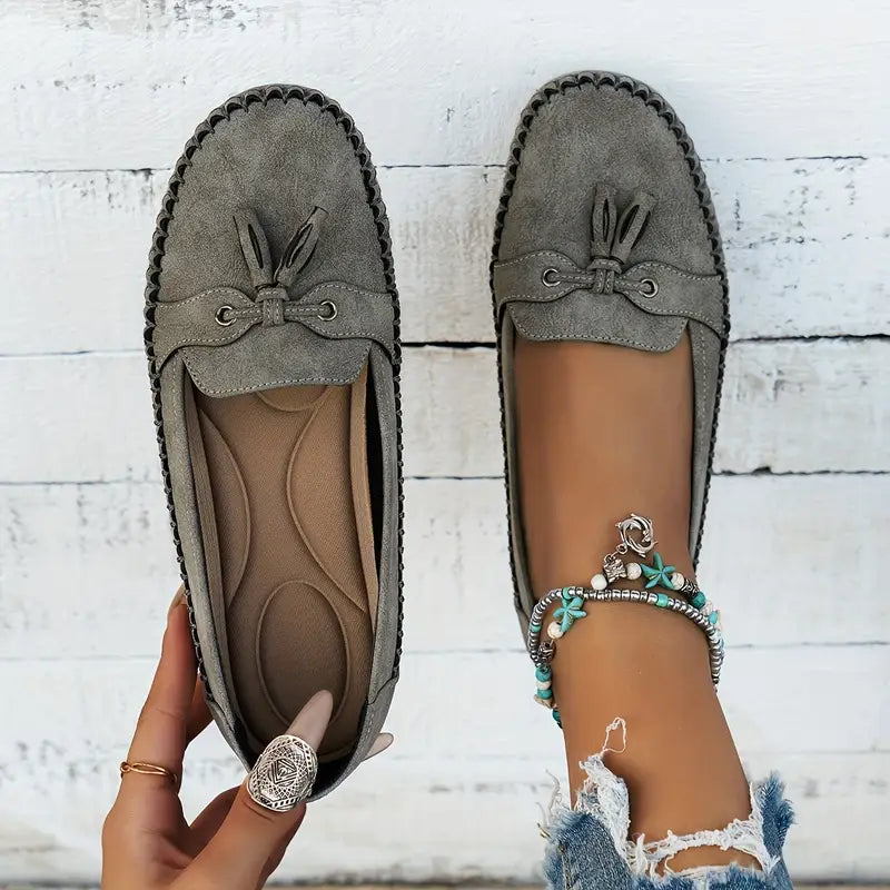 Charlene | Women's Round Toe Slip On Bow Loafers