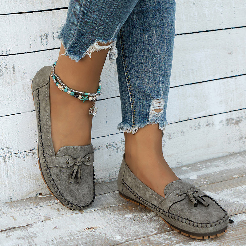 Charlene | Women's Round Toe Slip On Bow Loafers