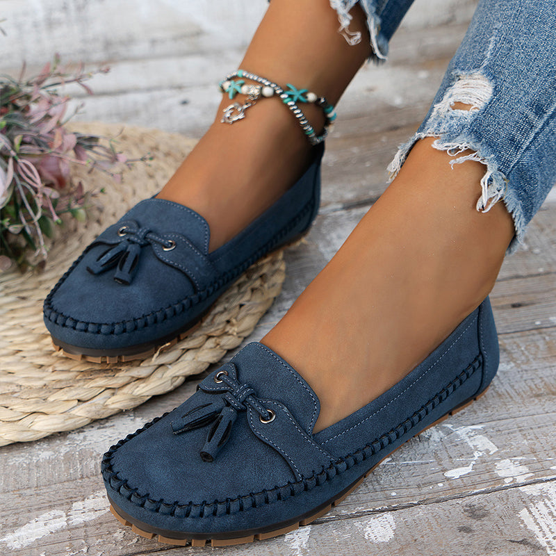 Charlene | Women's Round Toe Slip On Bow Loafers