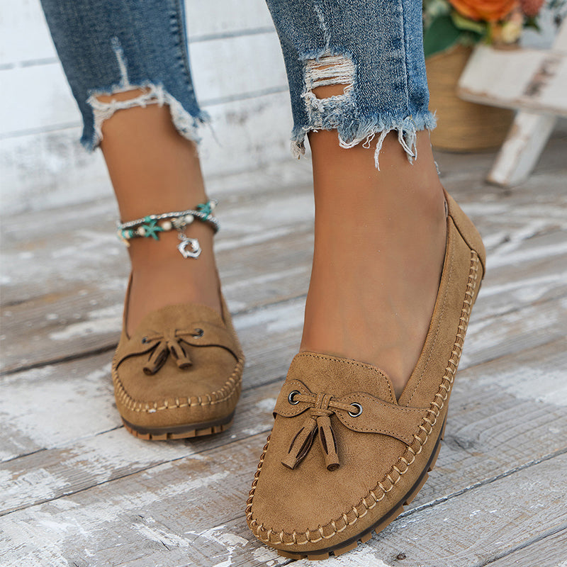 Charlene | Women's Round Toe Slip On Bow Loafers