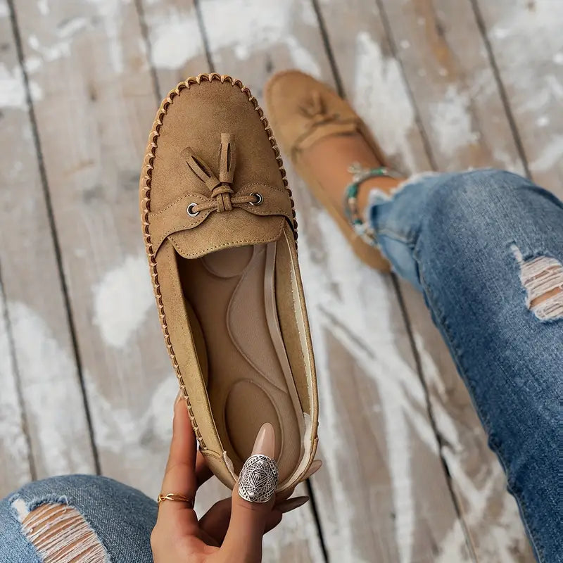 Charlene | Women's Round Toe Slip On Bow Loafers