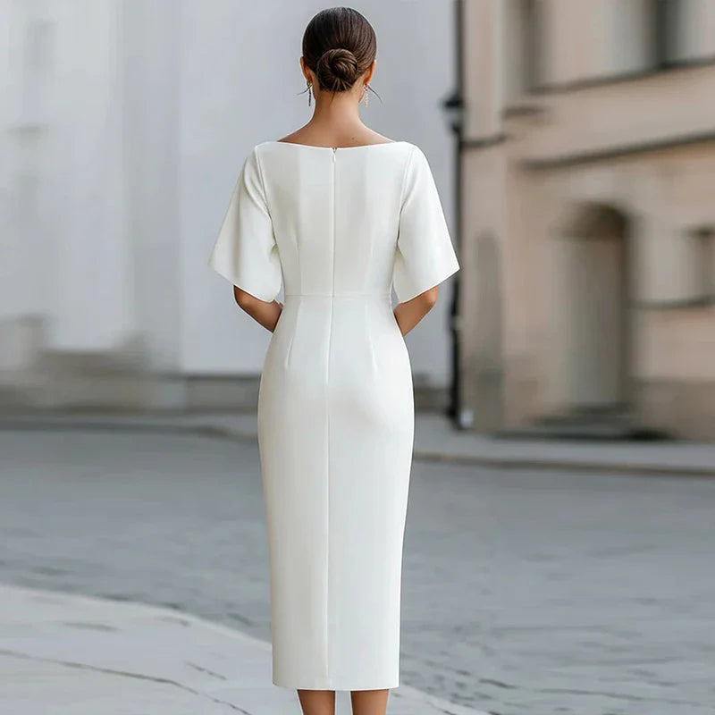Charlotta | Women's Fitted Boat Neck Bodycon Wedding Guest Dress